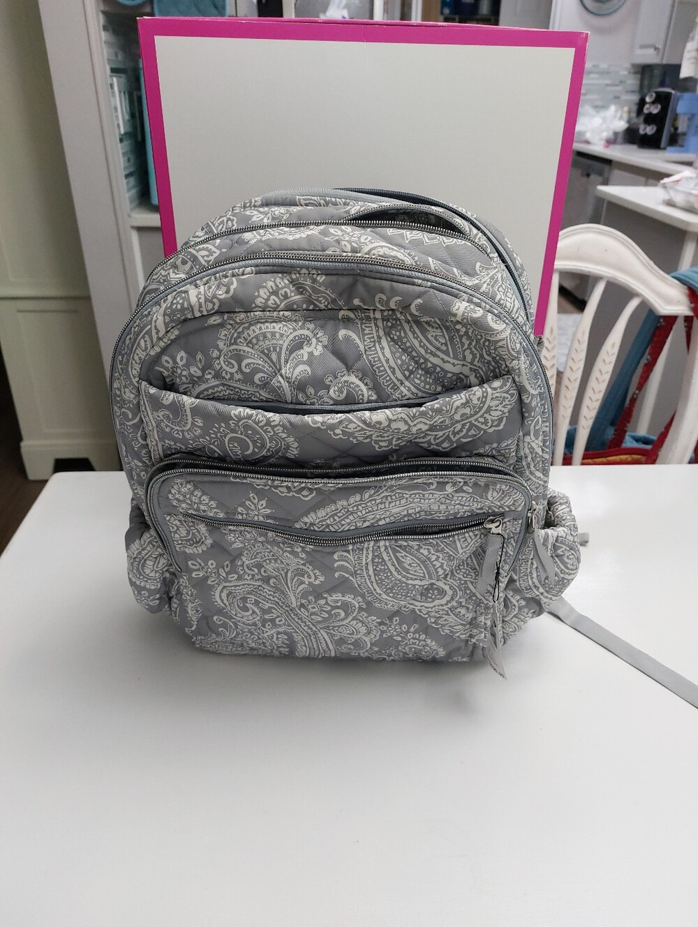 Vera Bradley XL Campus Backpack Performance Twill Cloud Gray Paisley NWT